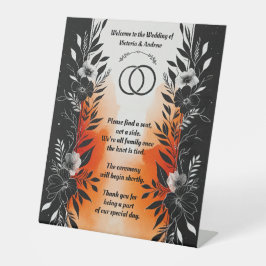 Dramatische Waterverf Zwart Sinaasappel Bloemenbru Reclamebord Met Voetstuk