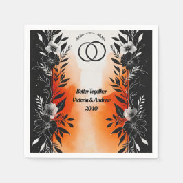 Dramatische Waterverf Zwart Sinaasappel Bloemenbru Servet