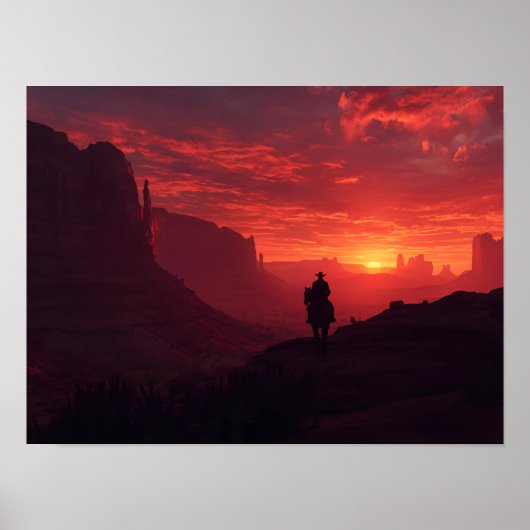 Dramatische westerse cowboy zonsondergang Rode Can Poster (Voorkant)