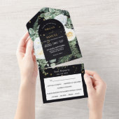 Dramatische White Rose Bouquet Photo Wedding All In One Uitnodiging (Afscheurbaar)