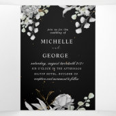 Dramatische zilveren bloemendrievoudige bruiloft u drieluik uitnodiging (Binnenkant midden)