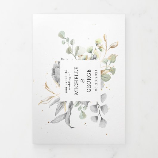 Dramatische zilveren bloemendrievoudige bruiloft u drieluik uitnodiging (Cover)