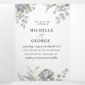 Dramatische zilveren bloemendrievoudige bruiloft u drieluik uitnodiging (Binnenkant midden)