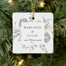 Dramatische zilveren bloemige monogram Eerste Kers