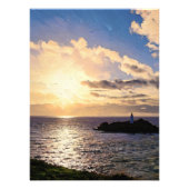 Dramatische zonsondergang boven de vuurtoren van G Foto Afdruk (Voorkant)