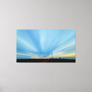 Dramatische zonsondergang boven het platteland canvas afdruk