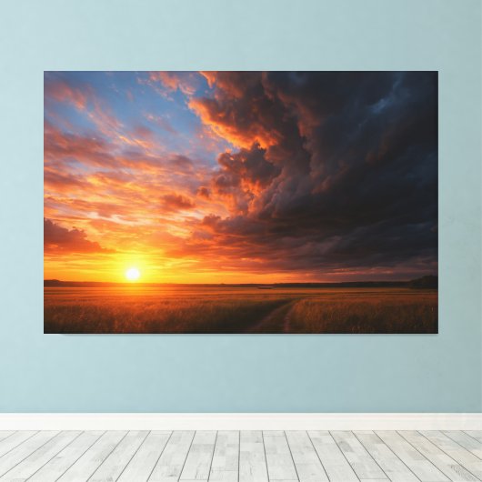 Dramatische zonsondergang en wolken boven Golden F Canvas Afdruk (Insitu (Houten vloer))