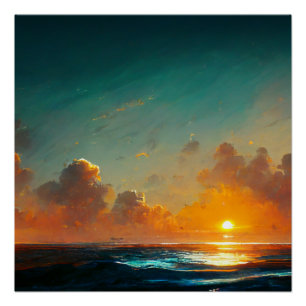 Dramatische zonsondergang oceaan golven landschap perfect poster