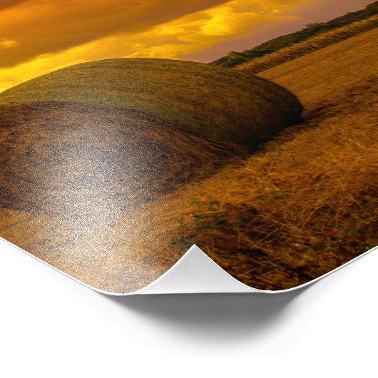 Dramatische zonsondergang over het veld foto afdruk (Hoek)