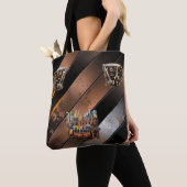 Dramatische zwart en koperen gereedschap Mok Schou Tote Bag (Dichtbij)