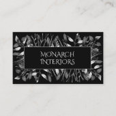 Dramatische zwart-wit bladeren ontwerper visitekaartje (Voorkant)