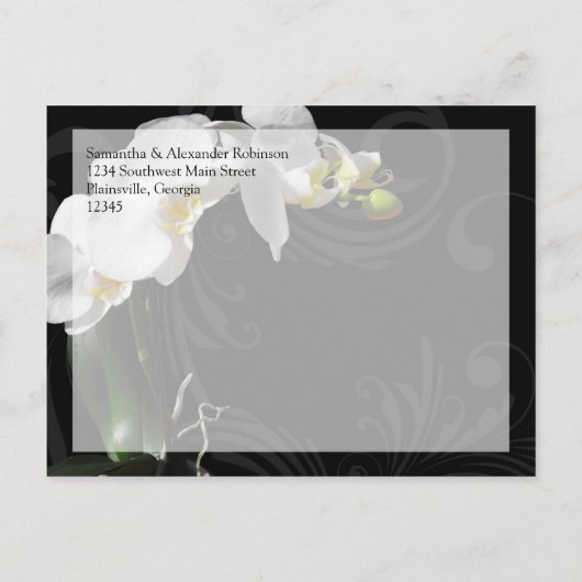 Dramatische Zwart Wit Orchidee Bloem Save the Date Aankondigingskaart (Achterkant)