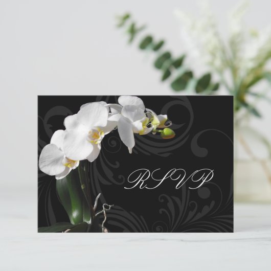Dramatische zwart-wit orchidee matching RSVP (Staand voorkant)