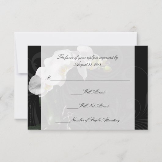 Dramatische zwart-wit orchidee matching RSVP (Achterkant)