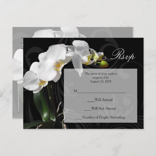 Dramatische zwart-wit orchidee RSVP-Briefkaart Uitnodiging Briefkaart (Voorkant / Achterkant)