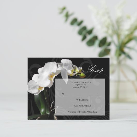 Dramatische zwart-wit orchidee RSVP-Briefkaart Uitnodiging Briefkaart (Staand voorkant)
