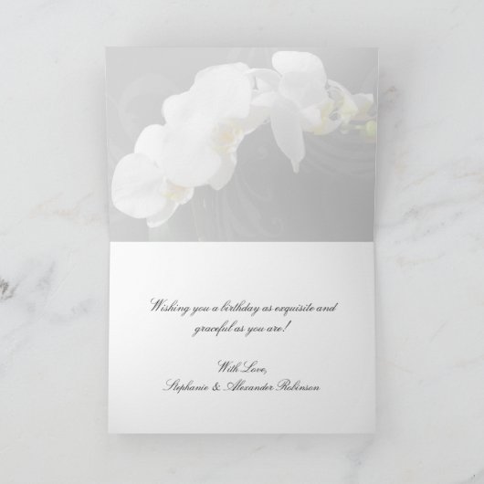 Dramatische zwart/witte orchidee aangepaste verjaa kaart (Binnen)