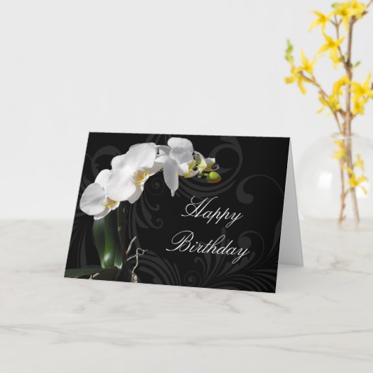 Dramatische zwart/witte orchidee aangepaste verjaa kaart (Gele Bloem)