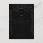 Dramatische zwarte Elegant Monogram Floral Wreator Informatiekaartje (Voorkant)