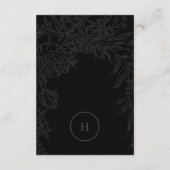 Dramatische zwarte Elegant Monogram Floral Wreator Informatiekaartje (Achterkant)