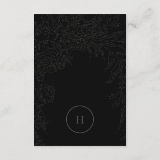 Dramatische zwarte Elegant Monogram Floral Wreator Informatiekaartje (Achterkant)