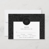 Dramatische zwarte Elegant Monogram Floral Wreator RSVP Kaartje (Voorkant)