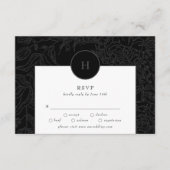 Dramatische zwarte Elegant Monogram Floral Wreator RSVP Kaartje (Voorkant)