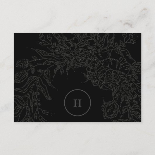 Dramatische zwarte Elegant Monogram Floral Wreator RSVP Kaartje (Achterkant)