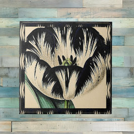 Dramatische zwarte en crème  tulp met rand tegeltje