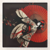 Dramatische zwarte en rode Kabuki-theater Glazen Onderzetter (Voorkant)
