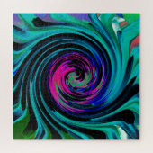 Dramatische Zwarte en Turquoise Abstracte Retro Dr Legpuzzel (Horizontaal)