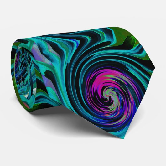 Dramatische Zwarte en Turquoise Abstracte Retro Dr Stropdas (Opgerold)