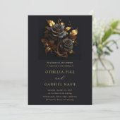 Dramatische zwarte Rozen Goudfolie Gotische bruilo Kaart (Staand voorkant)