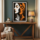 Dramatische zwarte sinaasappel abstracte dubbele g poster