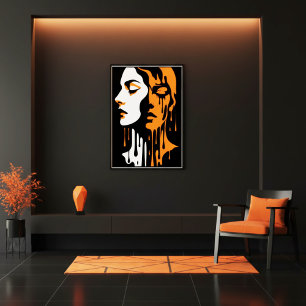 Dramatische zwarte sinaasappel abstracte dubbele g poster