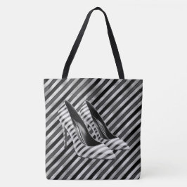 Dramatische zwarte streepschoen grote schouder Tas