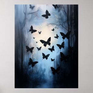 Dramatische zwarte vlinders Blauwe lucht Abstracte Poster