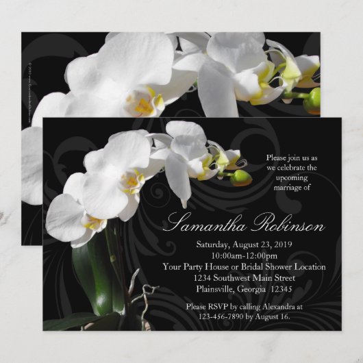 Dramatische zwarte w / orchidee bruids douche uitn kaart (Voorkant / Achterkant)