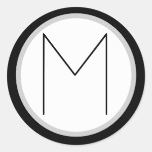 Dramatische zwarte/witte monogrammen M Round Stick Ronde Sticker