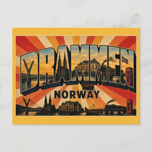 Drammen Noorwegen Rivierstad Ypsilonbrug Briefkaart (Voorkant)