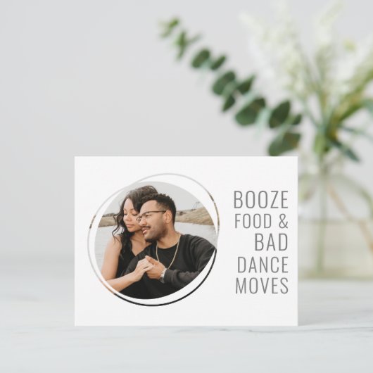 Drank, Eten, Slechte Dans Grappige Bruiloft Save t Aankondigingskaart (Staand voorkant)