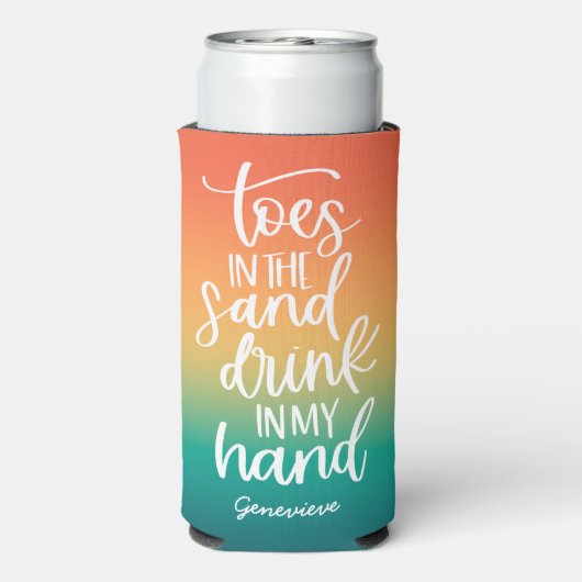 Drank in mijn Hand Mooie Typografie Retro Gradiënt Seltzer Blikjeskoeler (Seltzer Achterkant)