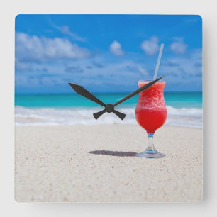 Drank op het strand vierkante klok
