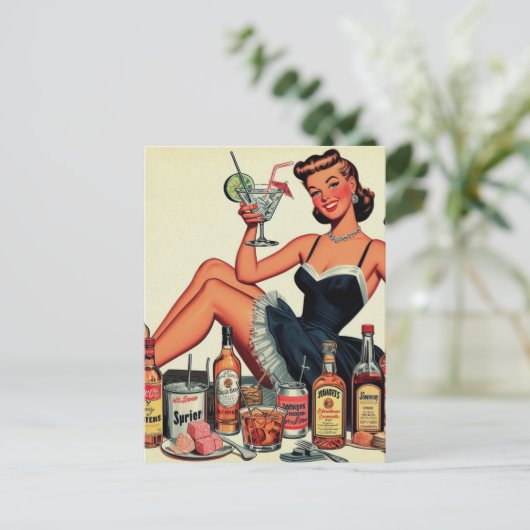 Drank Pin-up Meisje Briefkaart (Staand voorkant)
