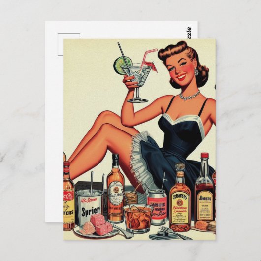  Drank Pin-up Meisje Briefkaart (Voorkant / Achterkant)