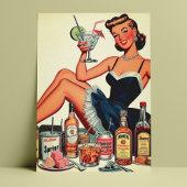 Drank Pin-up Meisje Briefkaart