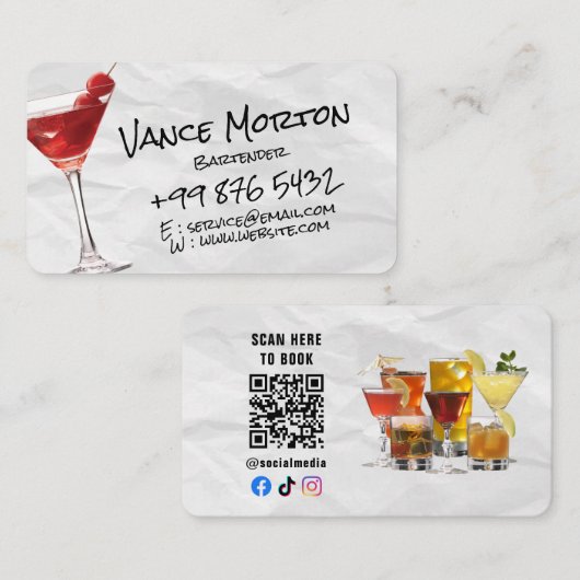 drankbarman | gescheurd papier visitekaartje (Voorkant / Achterkant)