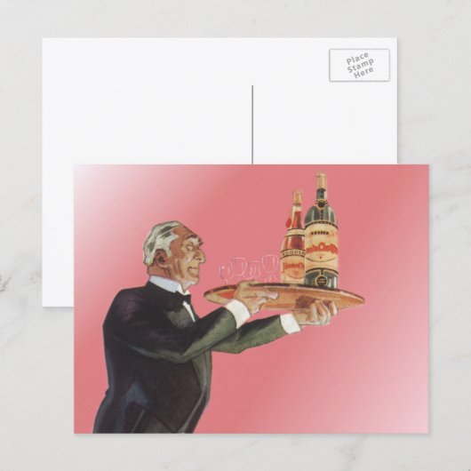 dranken, Butler Serving Wine op lade Briefkaart (Voorkant / Achterkant)