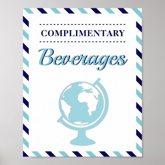 Dranken drankjes marineblauw reizen vliegtuig luch poster (Voorkant)