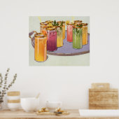 dranken, Drinken met ijsblokjes op een lade Poster (Keuken)